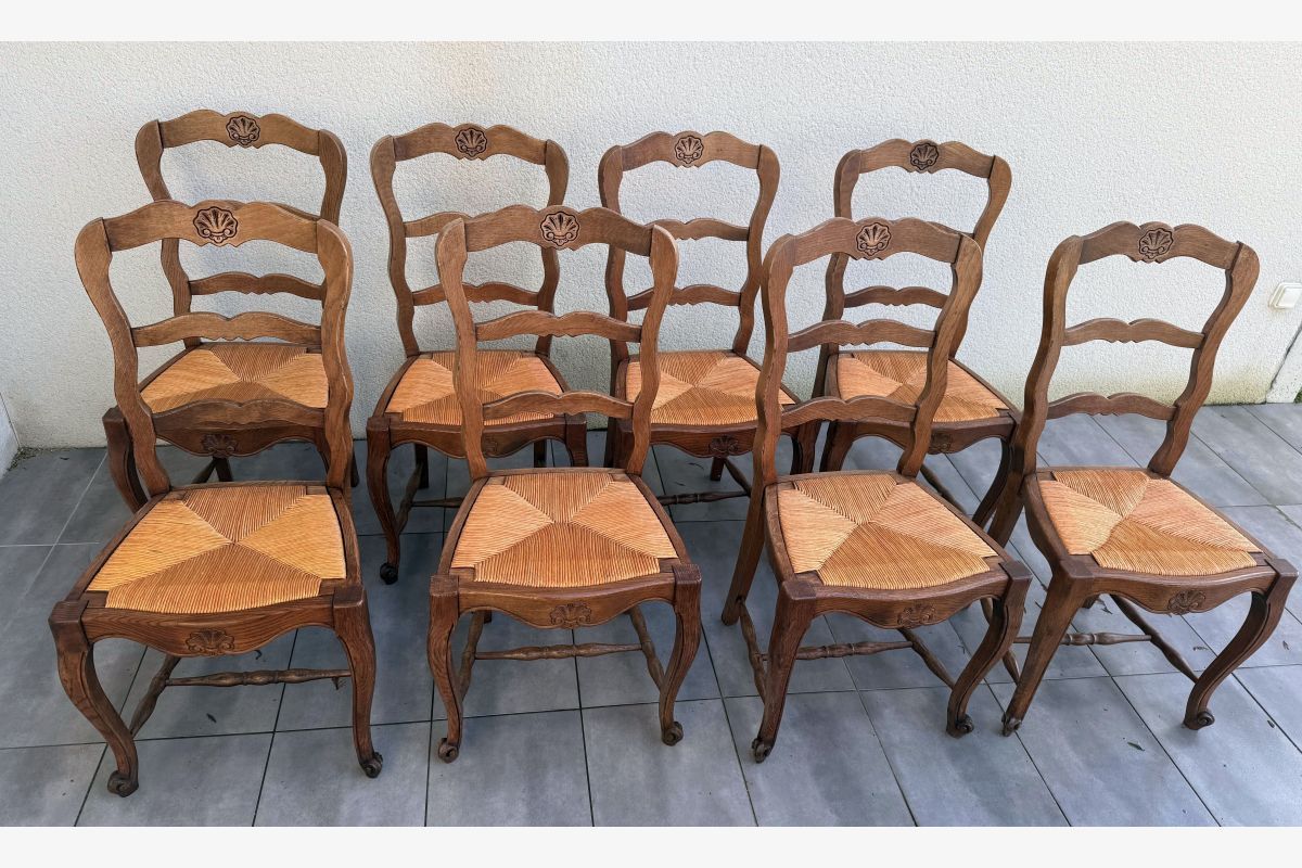 Lot de 8 chaises paillées