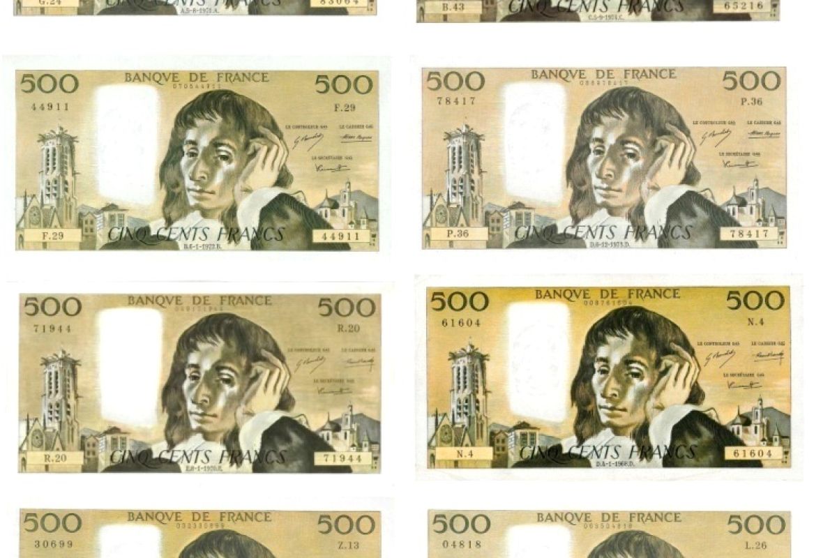 Photo 2 Lot de 8 billets 500 francs Pascal spl