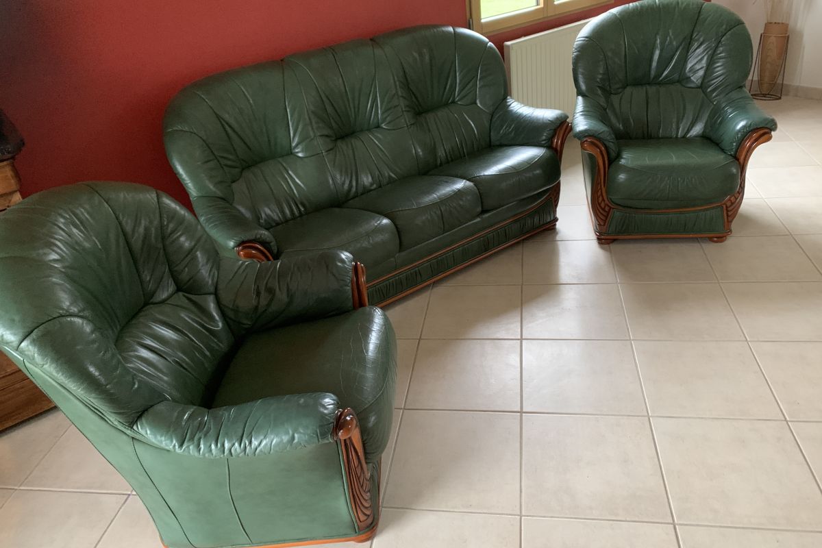 Canapé cuir 3 places + 2 fauteuils cuir 