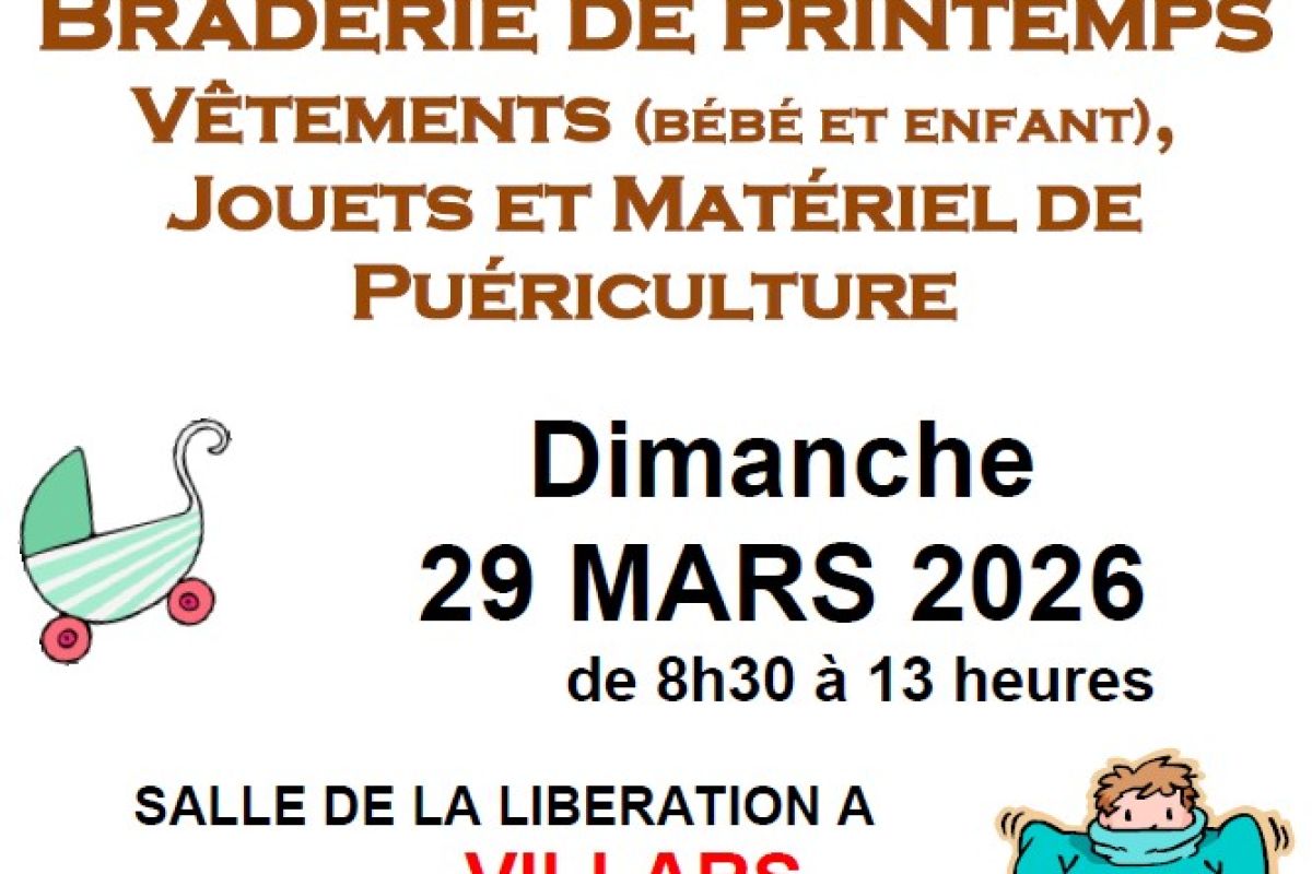 Braderie de printemps vêtements (bébé et enfant), jouets et matériel de puériculture