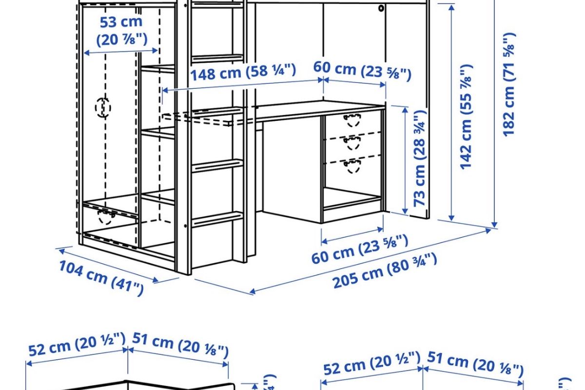 Lit mezzanine avec bureau et penderie