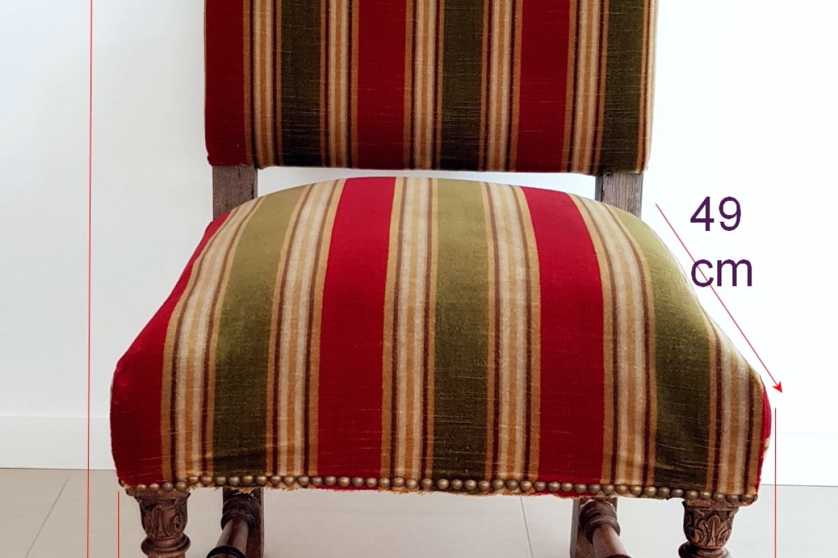 Chaise - Style Louis XIII - Velours et Chêne massif - Ancien