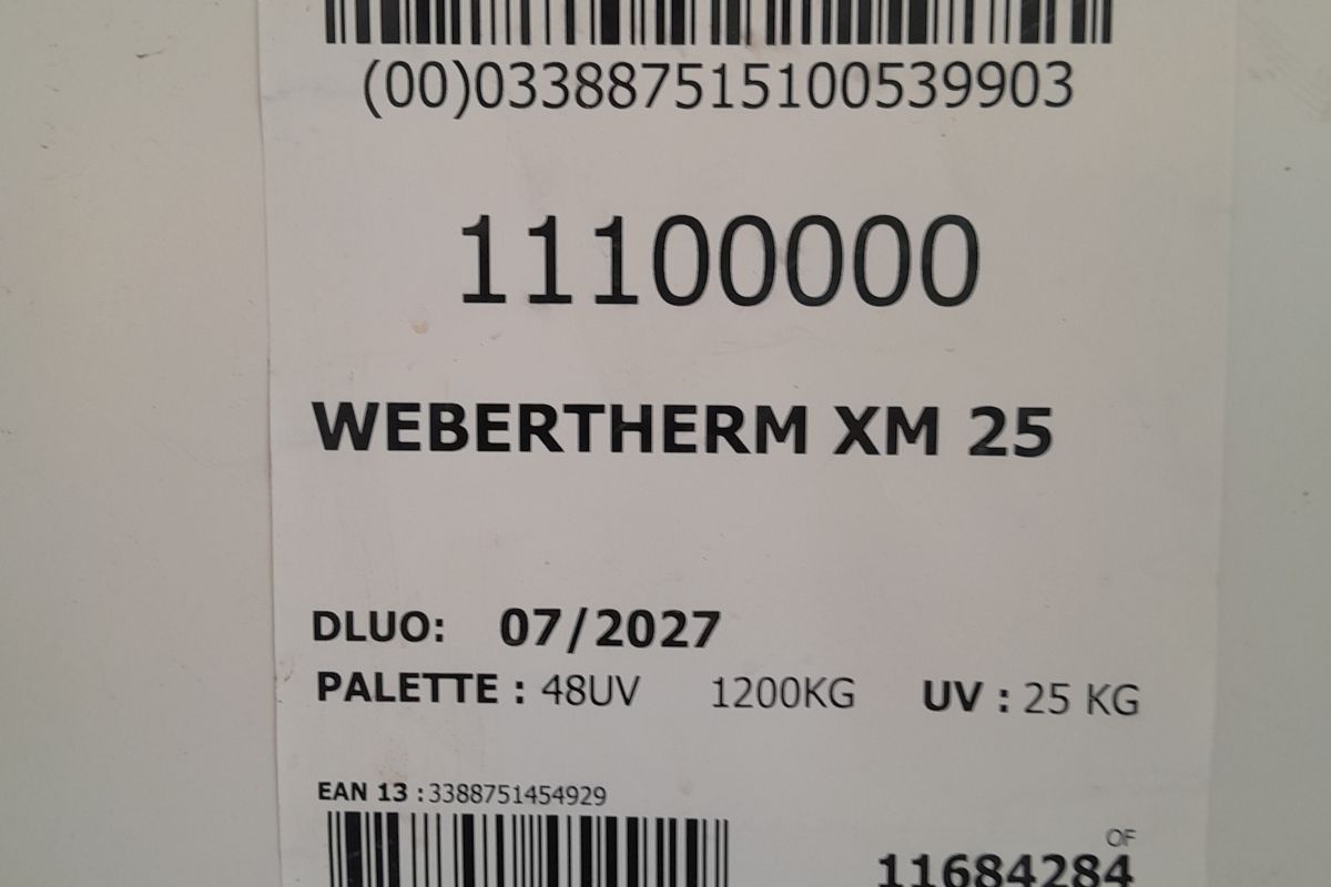 Photo 3 1 palette de 1200 Kg ( 48 sac de 25 Kg) WEBERTHERM XM 25KG