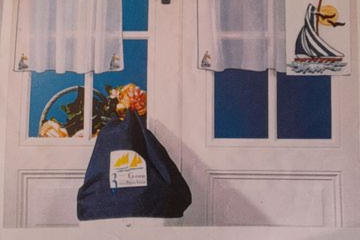 2 rideaux pattes 80 x 60 cm blanc et bateau brodé neuf