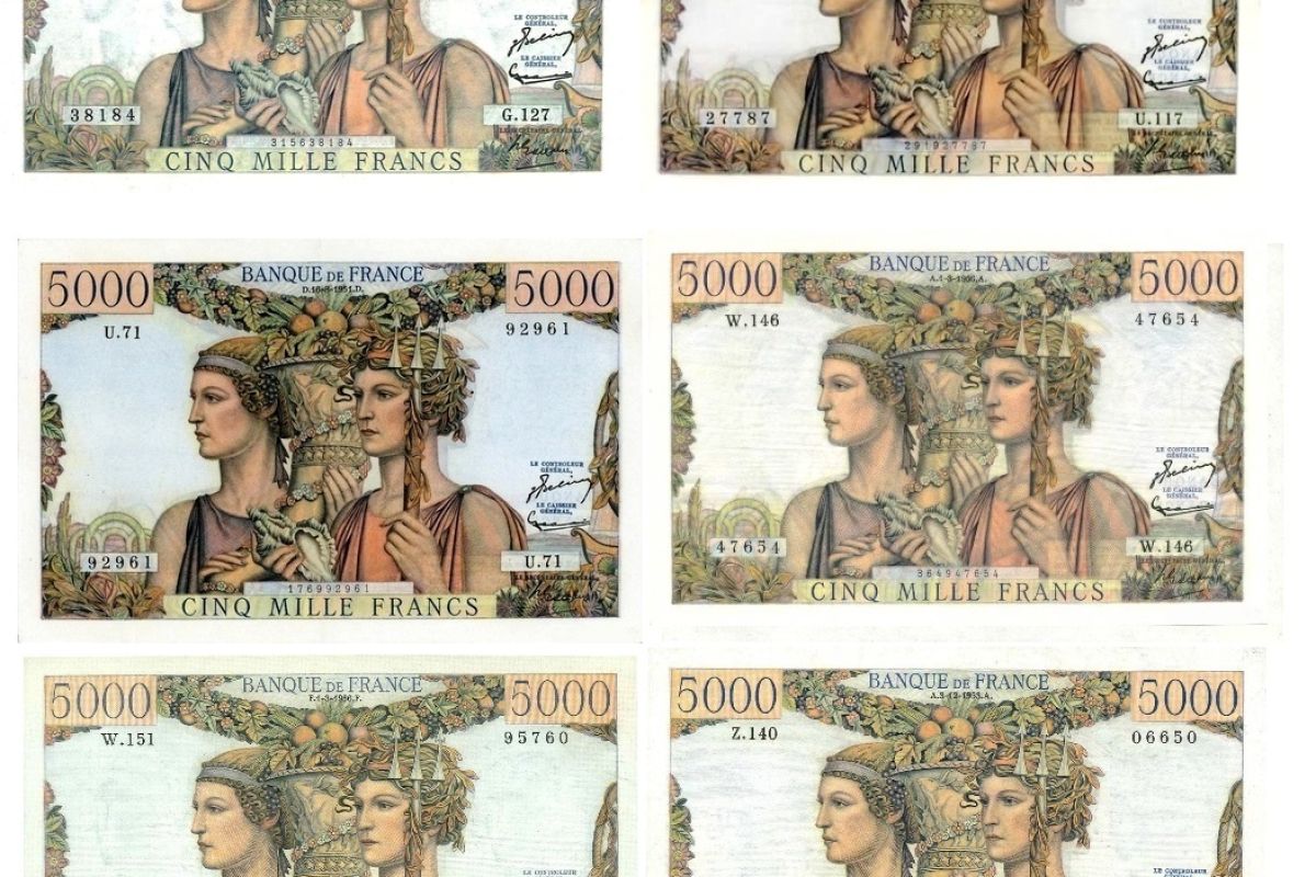 F 48 5000 f terre mer lot de 6 billets