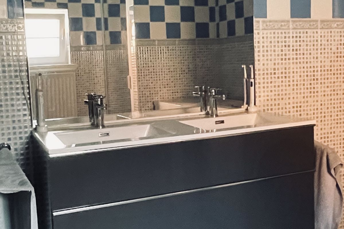 Meuble double vasque SdB + miroir + lumière 