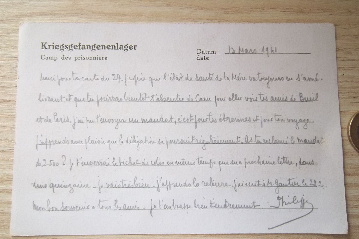 Photo 3 lettre oflag 1941 prisonnier guerre document militaire