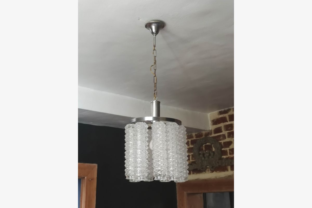 Lustre italien vintage avec pendentifs en verre