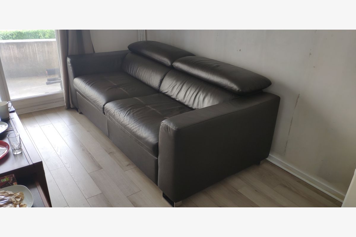 Photo 1 Canapé Design Moderne Cuir Marron 3 places