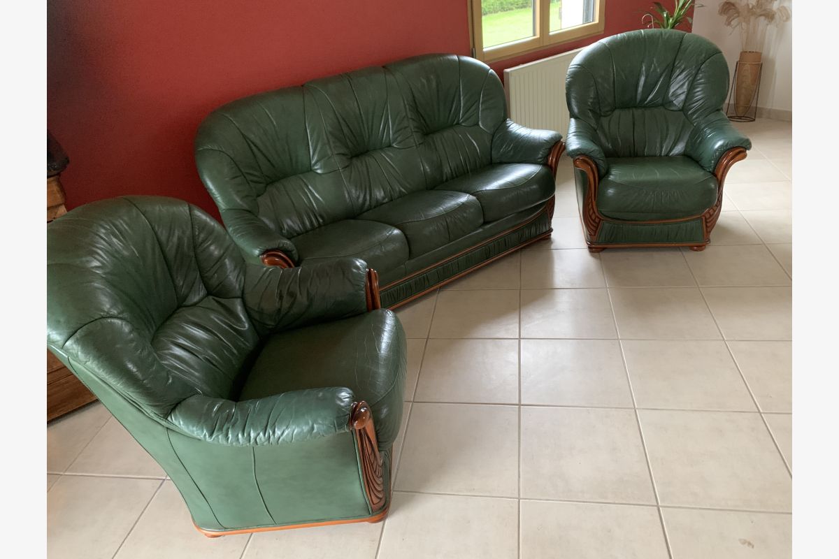 Photo 1 Canapé cuir 3 places + 2 fauteuils cuir 
