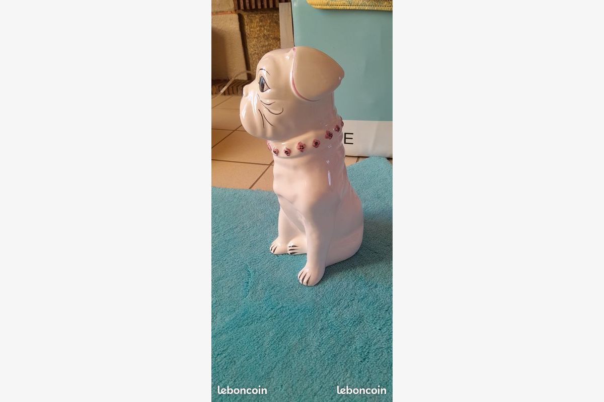 Statue Bouledogue Français Céramique Blanc Collier Rose - 30252429_07a7c75b20058a63d9c899b84b02edfb.jpg