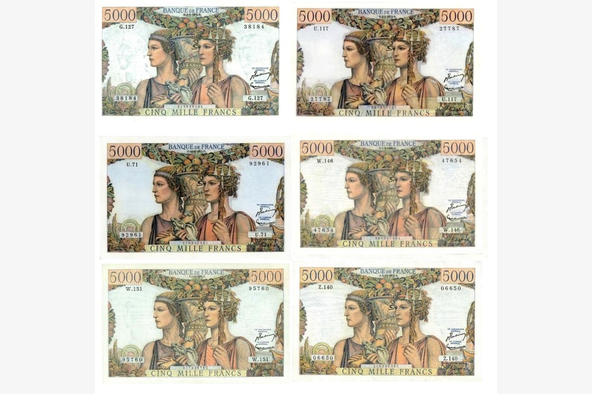 Photo 1 F 48 5000 f terre mer lot de 6 billets